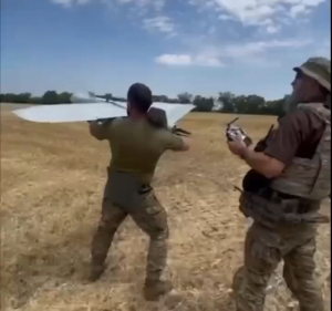 Soldiers of the Ukrainian unit Aerorozvidka Carlson in action with a Leleka-100 reconnaissance UAV