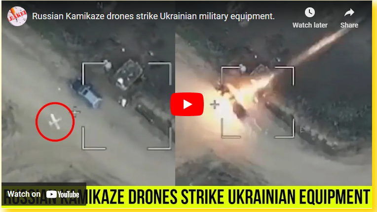 Ukraine Drone Drops Bombs on Russian Equipment