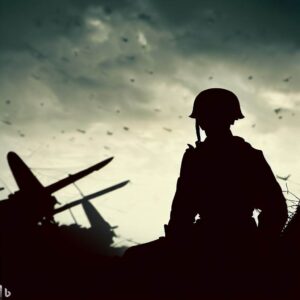 A silhouette of a soldier taking a brief rest from the fighting in Ukraine.