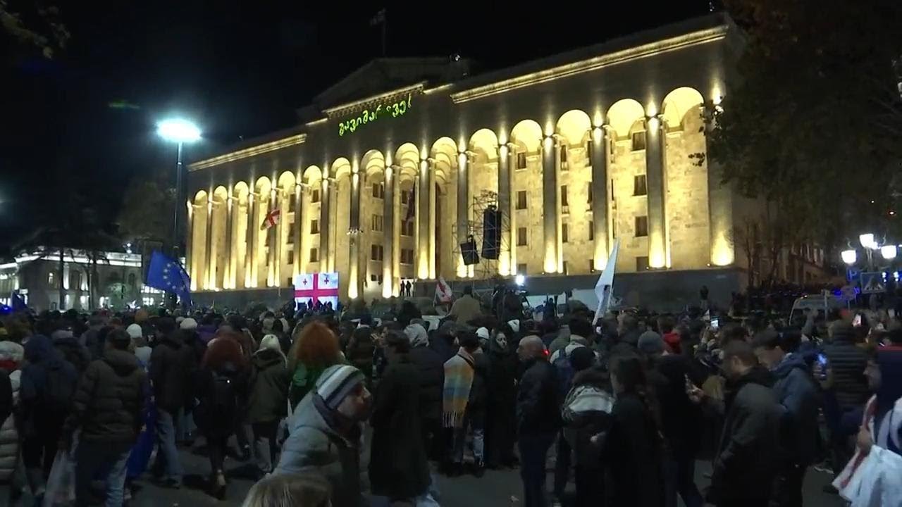 Tbilisi erupts! 🇬🇪 Protests rage after Georgia suspends EU bid. Witness raw footage of violent clashes & escalating tensions.  Click to uncover the truth behind this unfolding crisis. 🔥